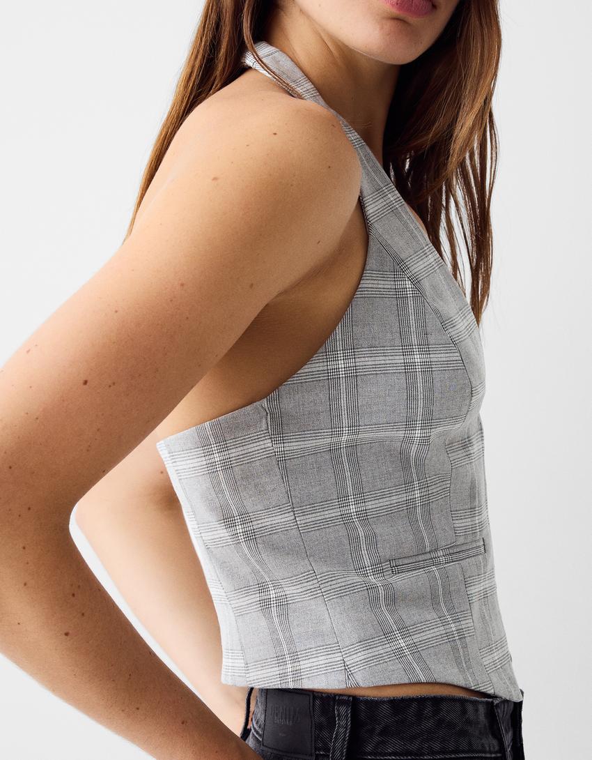 جاكيت فيست هالتر رسمي بطبعة مربعات-رمادي-5