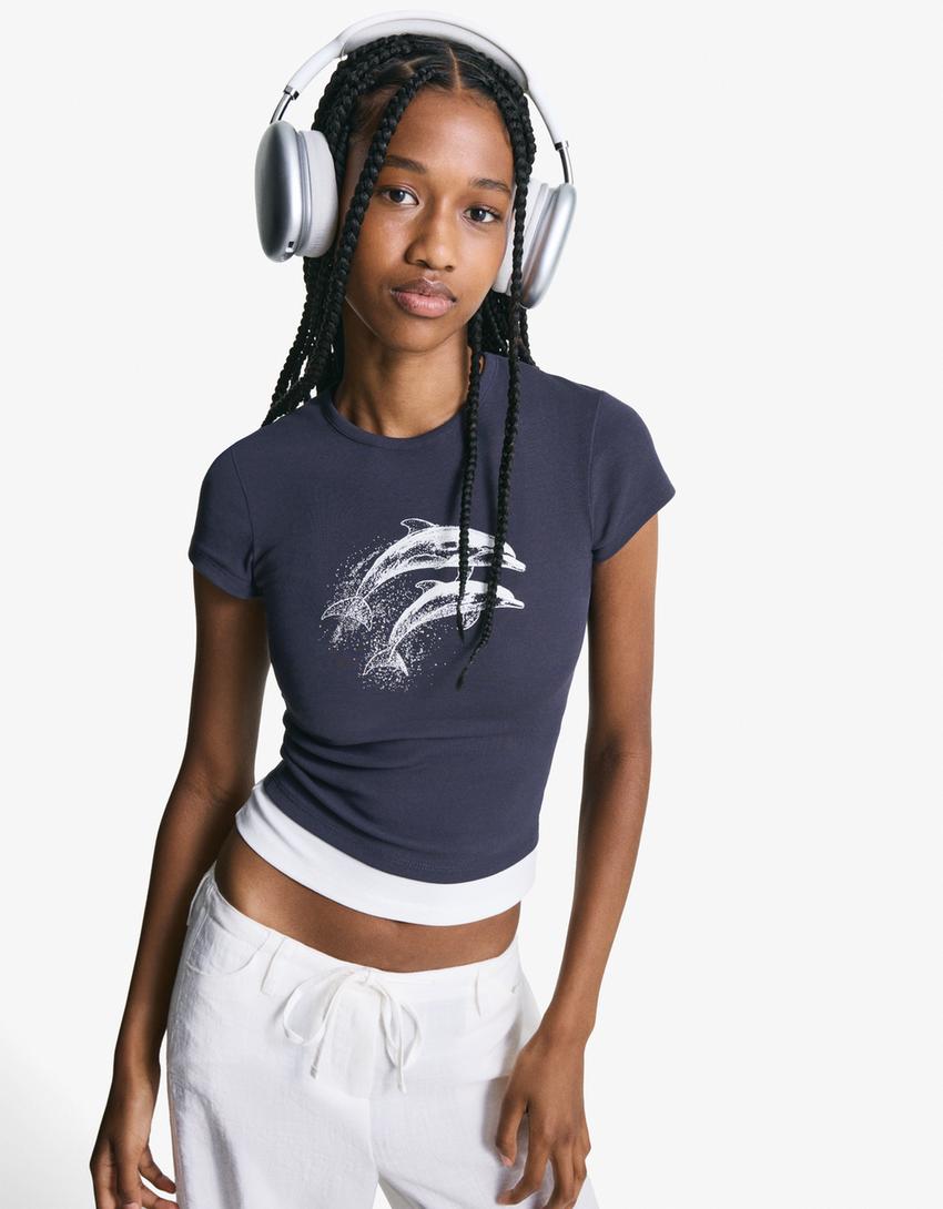 Short sleeve T-shirt with print-Dark blue
