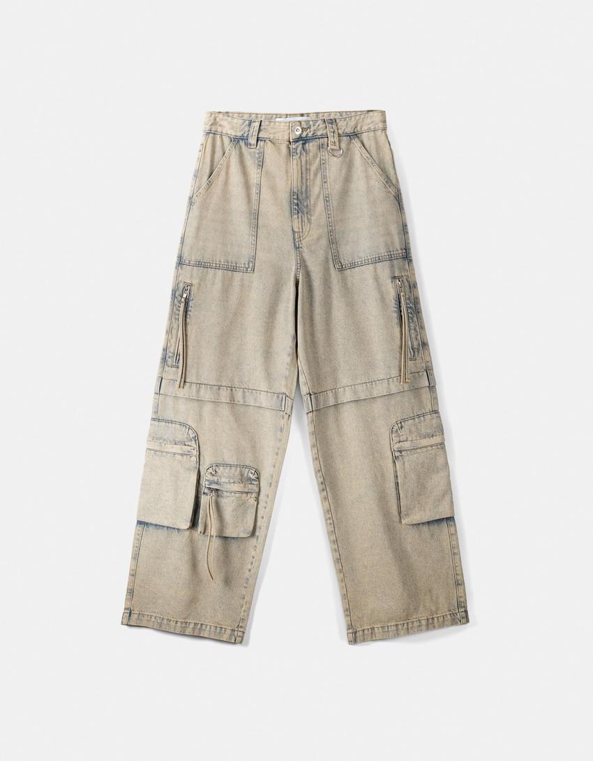 Jean super baggy cargo-Bleu lavé-5