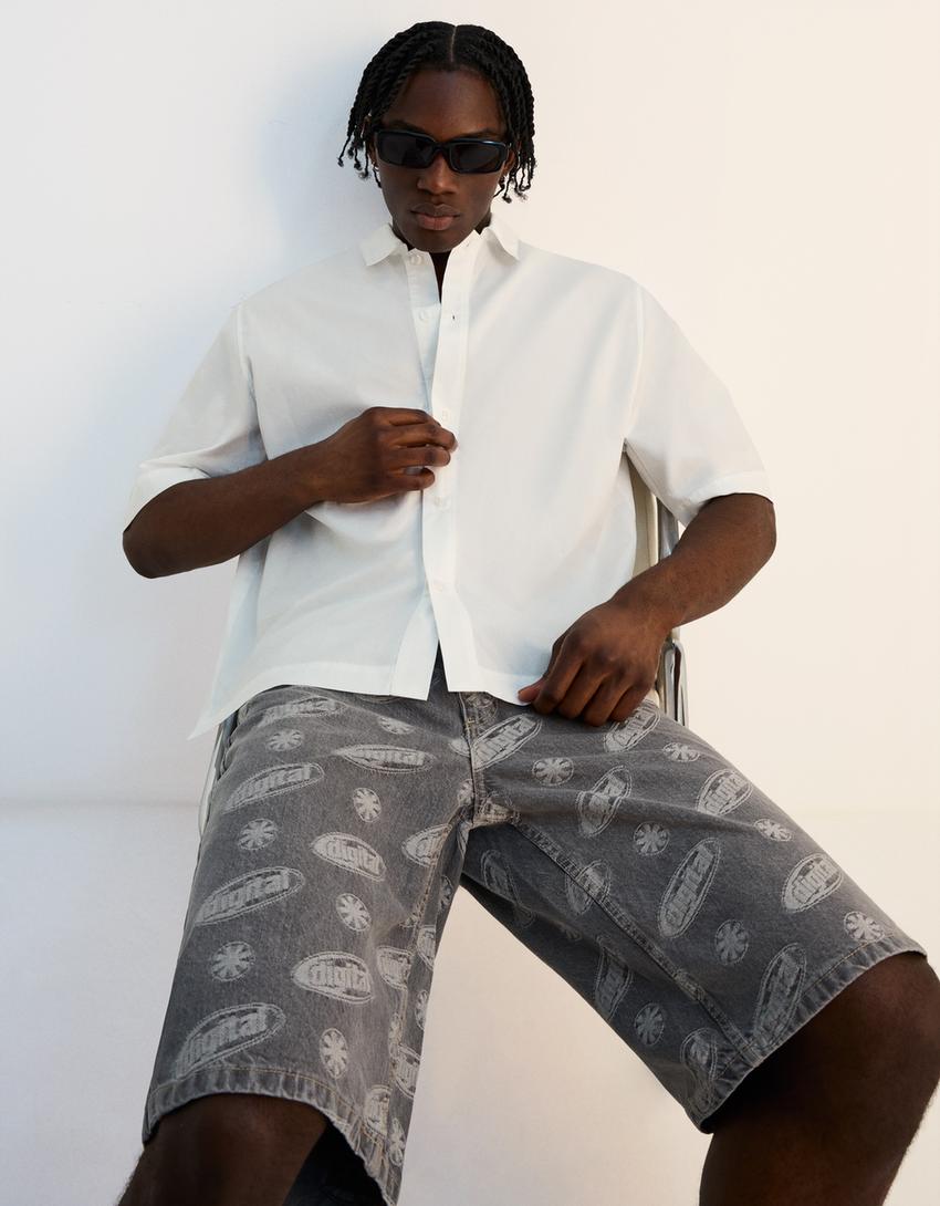 Jacquard denim Bermuda shorts-Grey-3