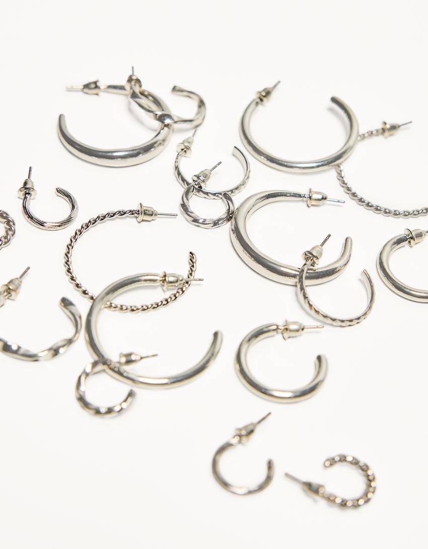 Pack 9 boucles d’oreilles anneau-Argent