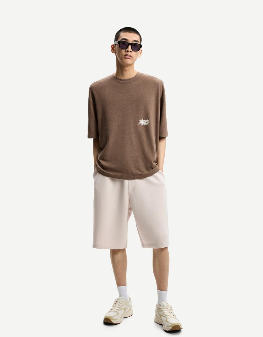 Bermuda oversize effet néoprène-Beige-0