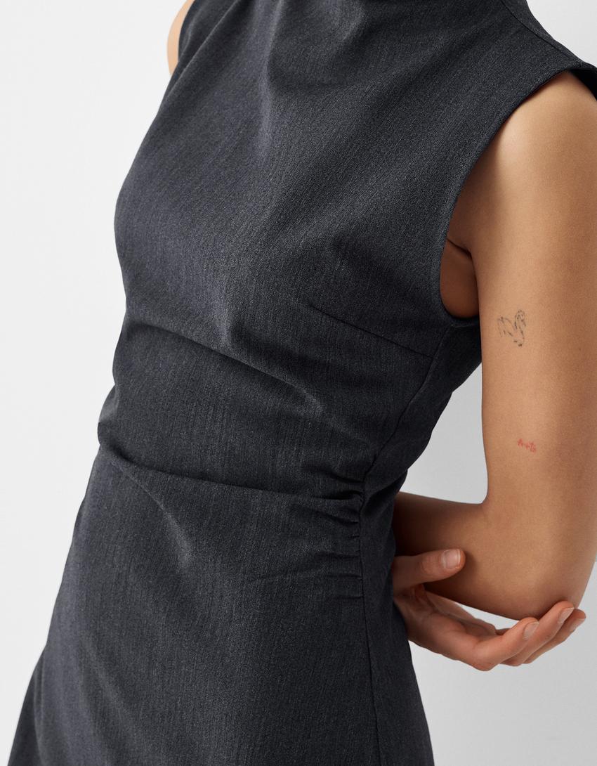 Sleeveless bengaline mini dress-Dark grey-6