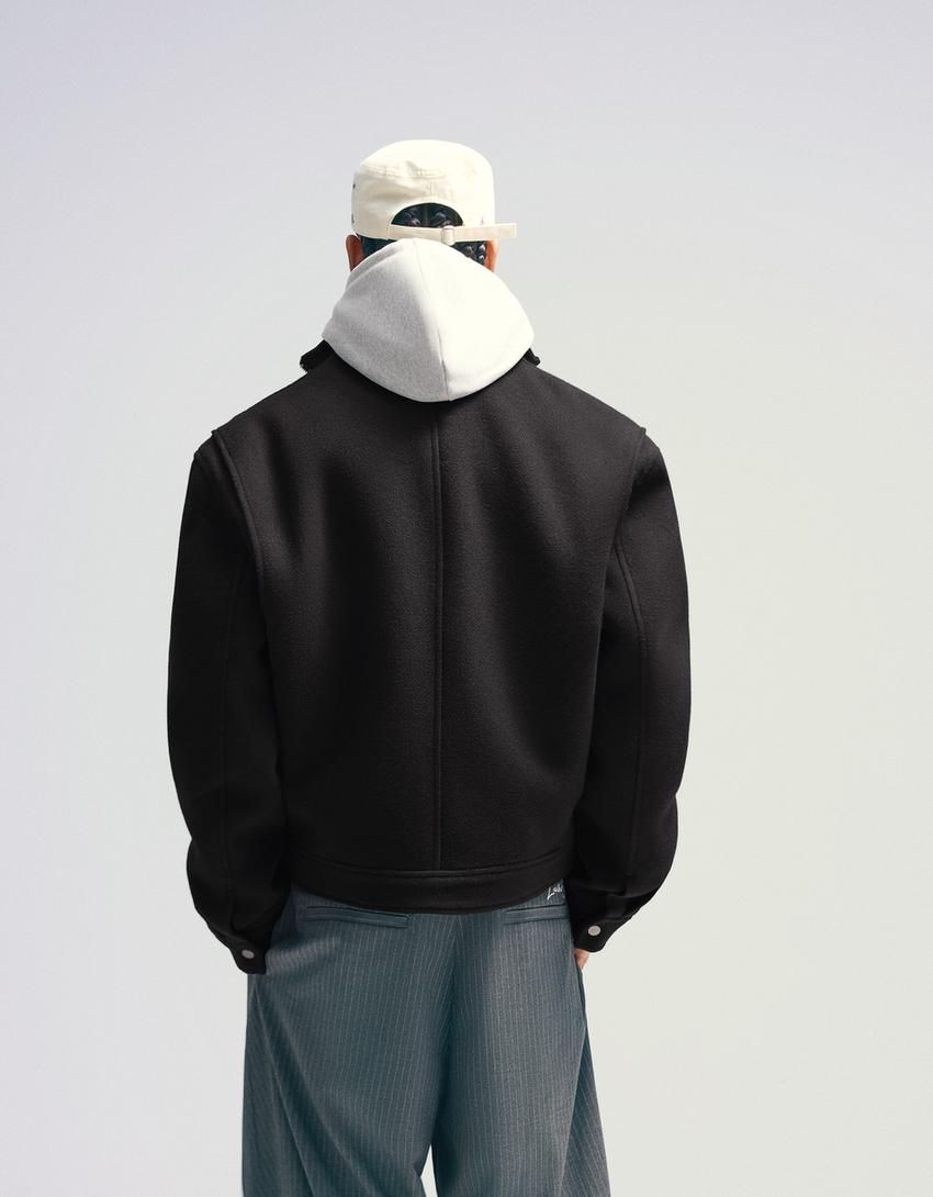 Felt texture jacket with zip-Black