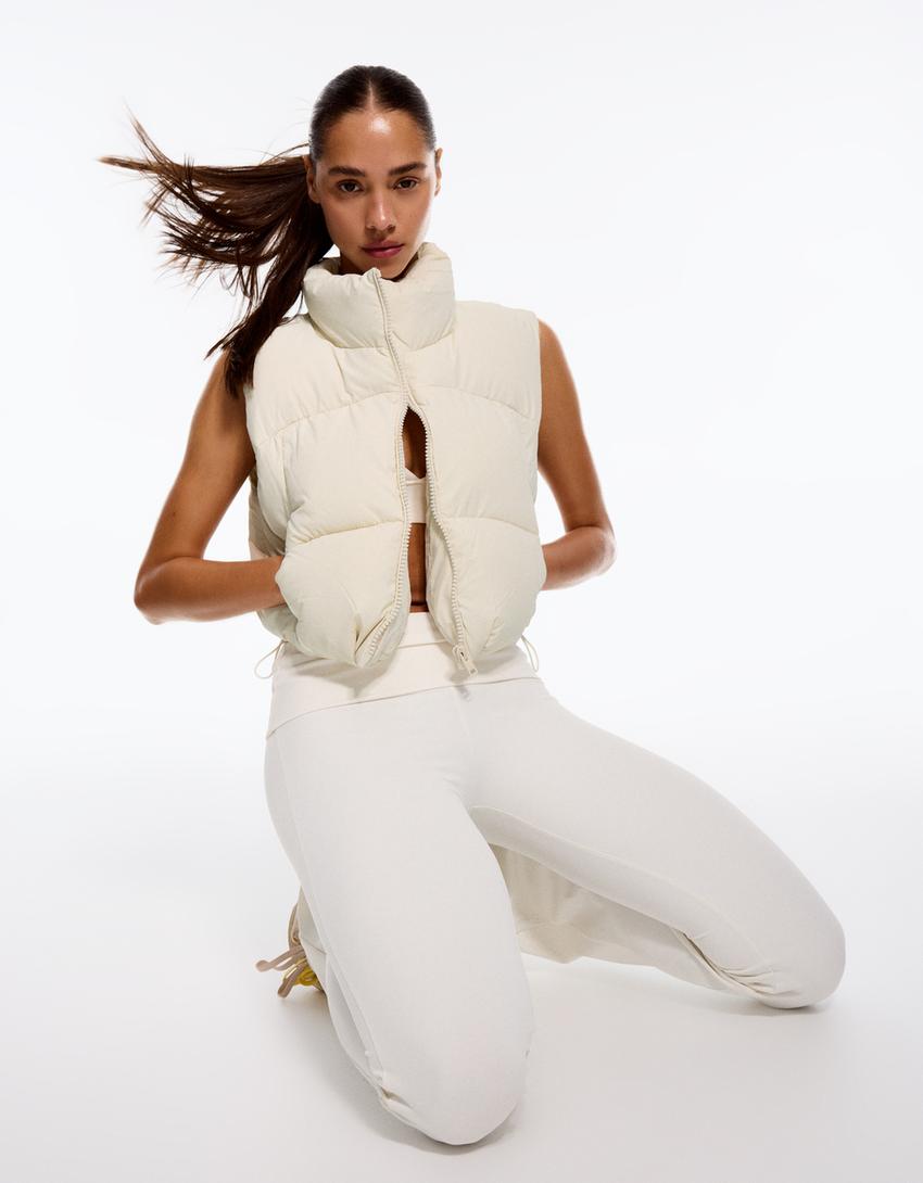 Colete cropped acolchoado-Branco