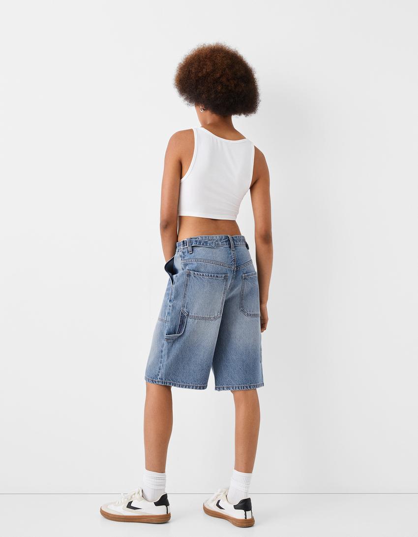 شورت برمودا دنيم بقصة بالون وساق عريضة-أزرق فاتح-2