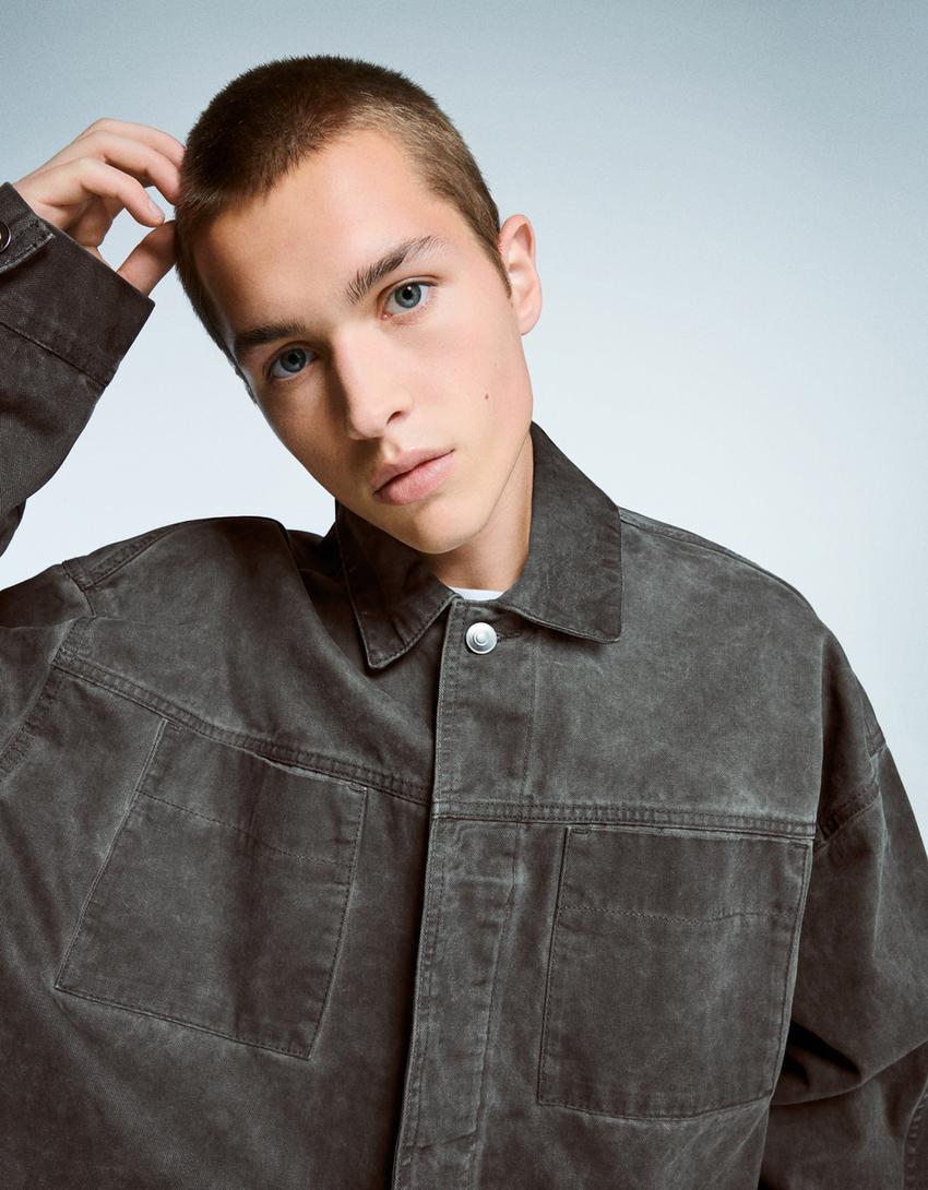 Cropped boxy fit overshirt-Grey