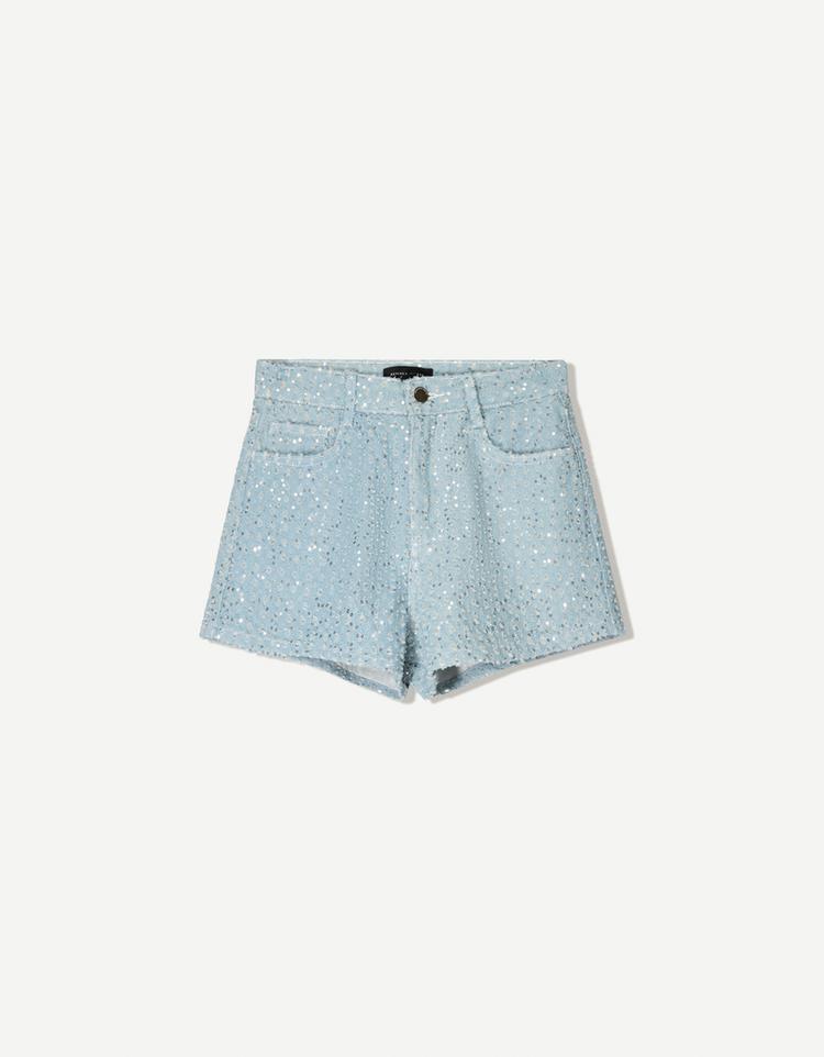 Sequinned jacquard denim shorts