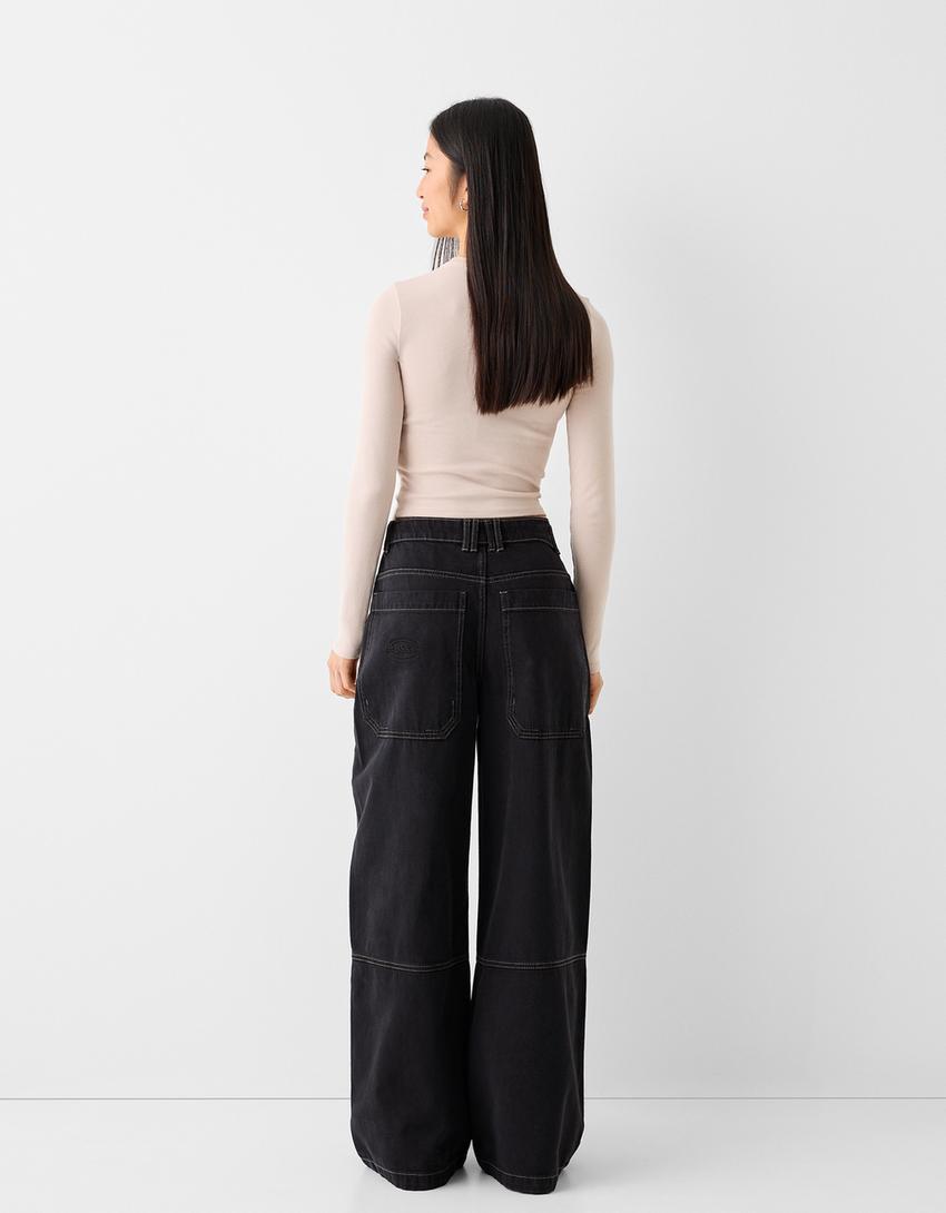 Wide-leg skater-fit twill trousers-Grey-2