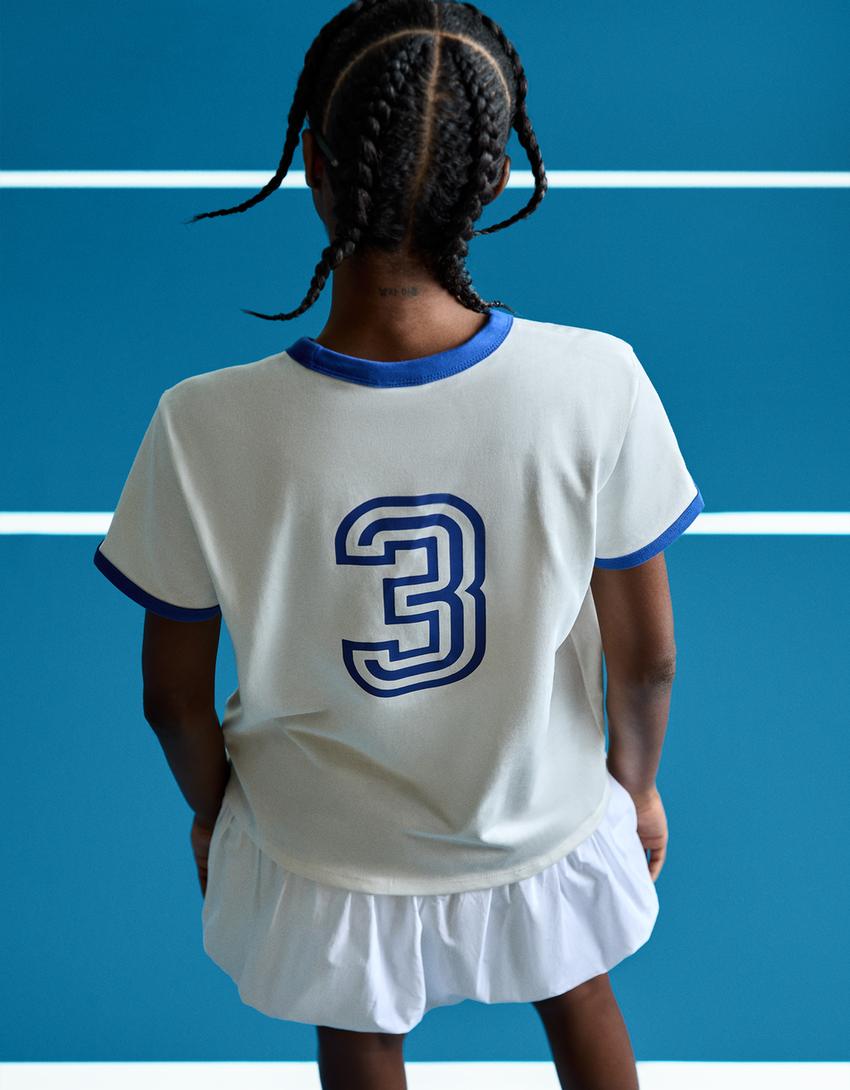 Short sleeve sports T-shirt with contrast detail-Cream-1