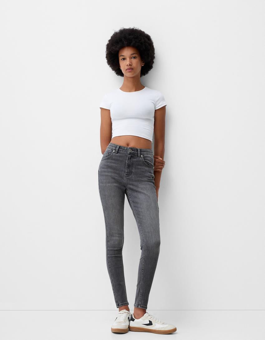Jeans super high waist skinny-Gris oscuro