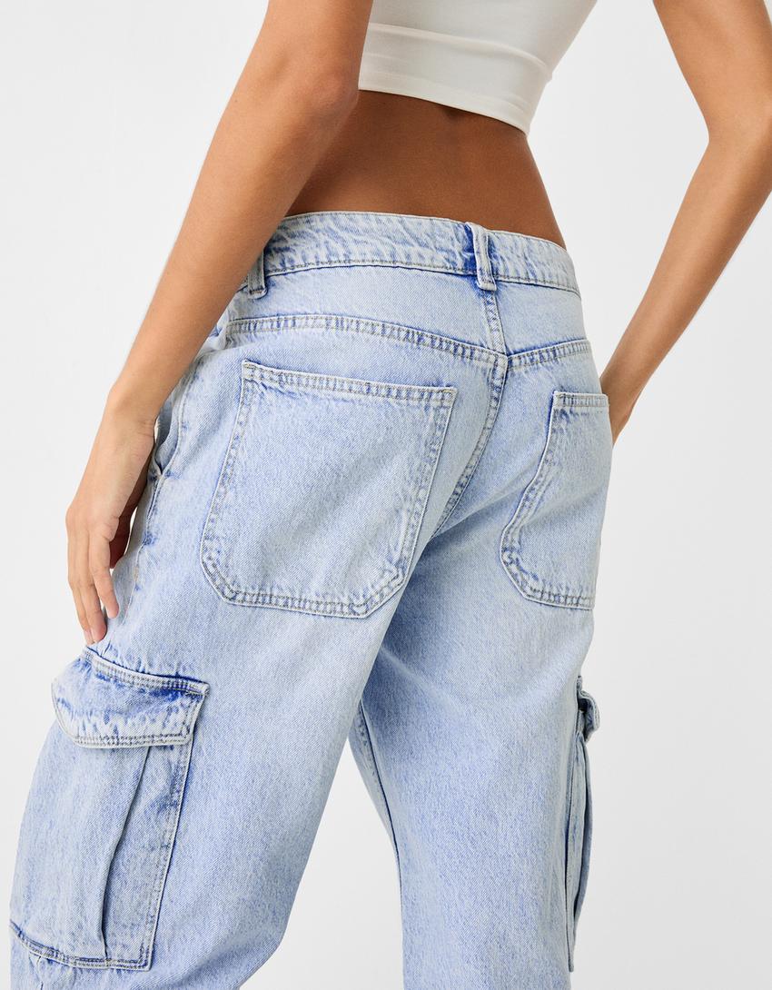 بنطال جينز كارغو بقصّة مستقيمة-أزرق فاتح-5