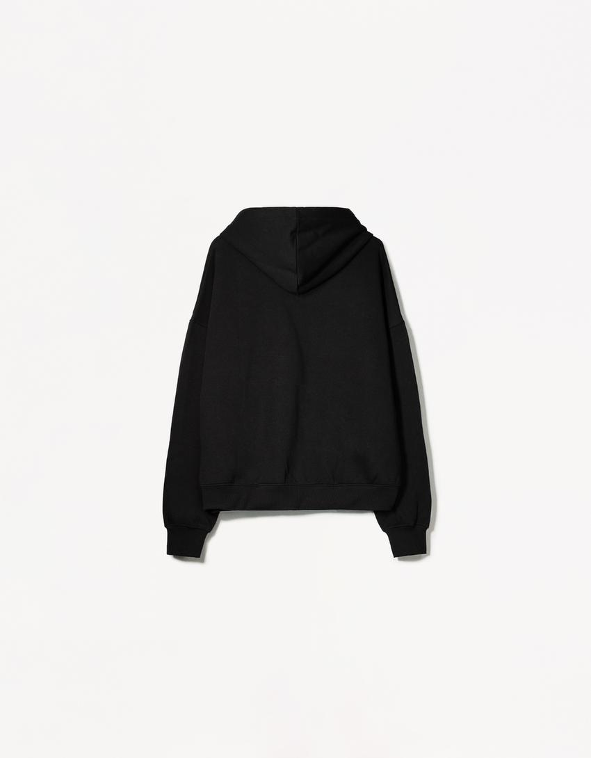 Fermuarlı kapüşonlu sweatshirt-Siyah-6