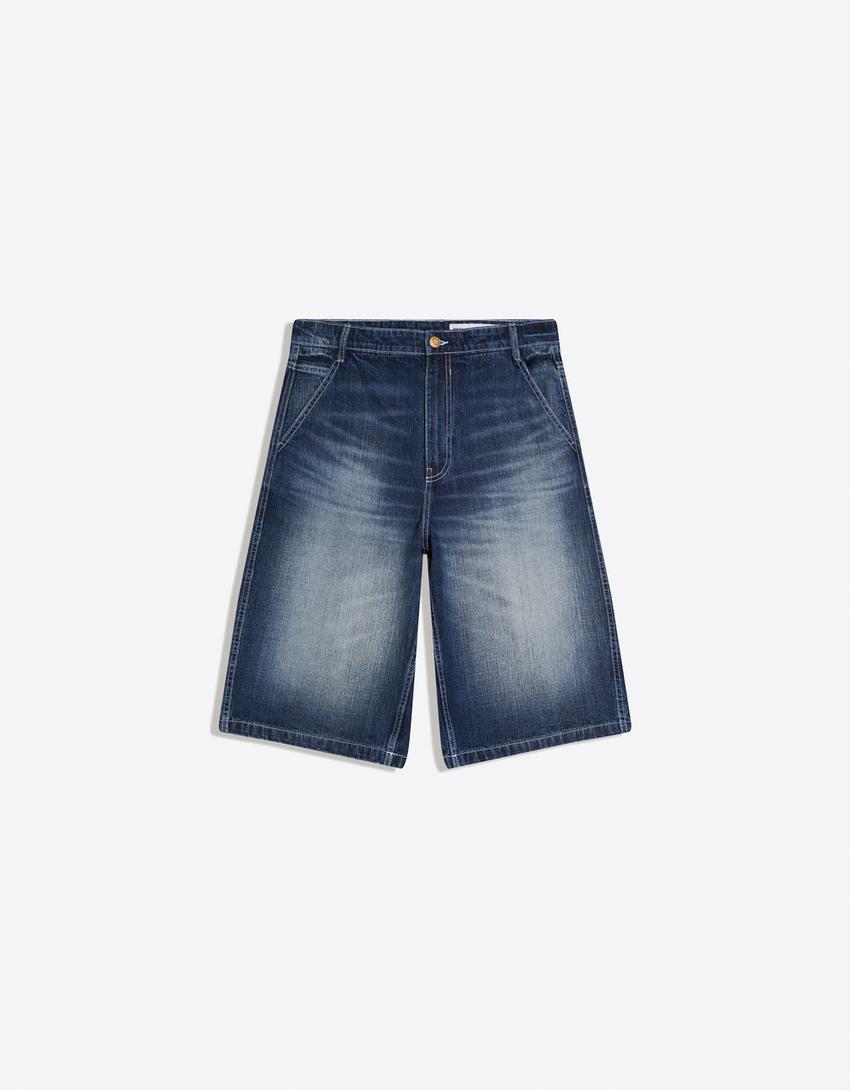Calções bermuda denim Skater-Azul
