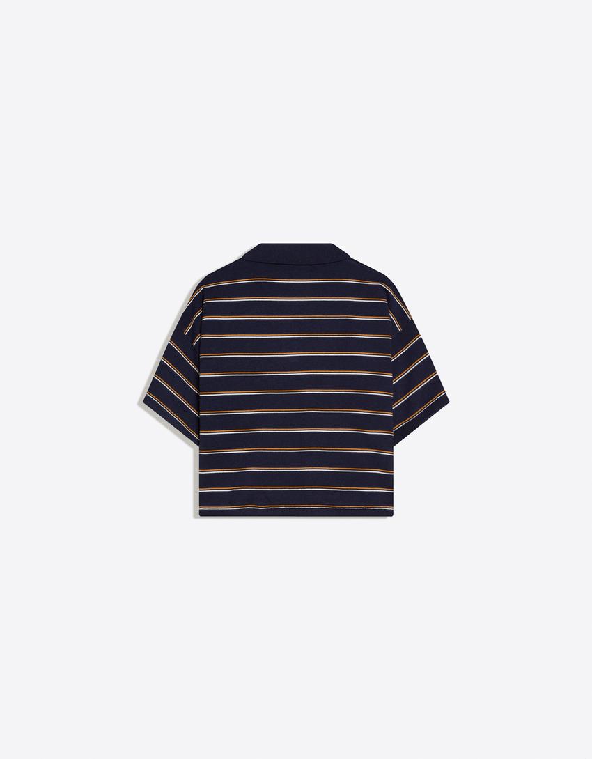 Çizgili polo kazak-Denizci mavisi