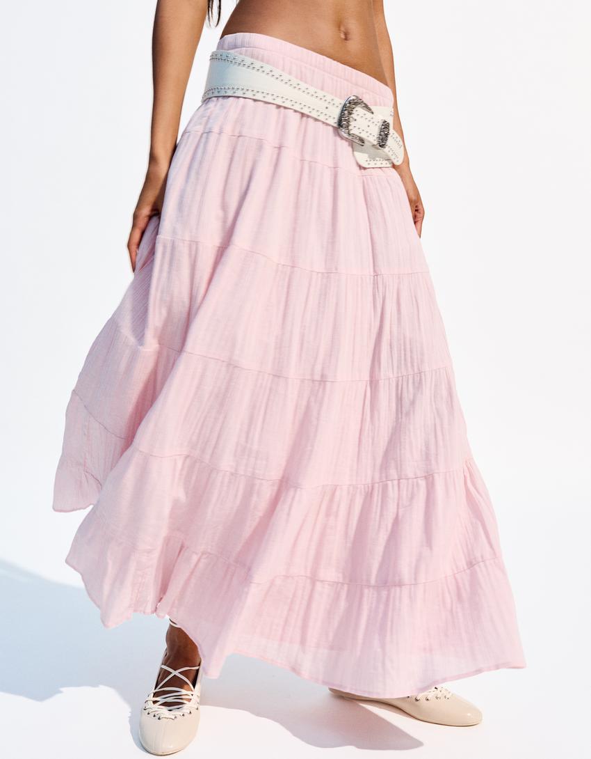 Maxi boho skirt-Pink-2