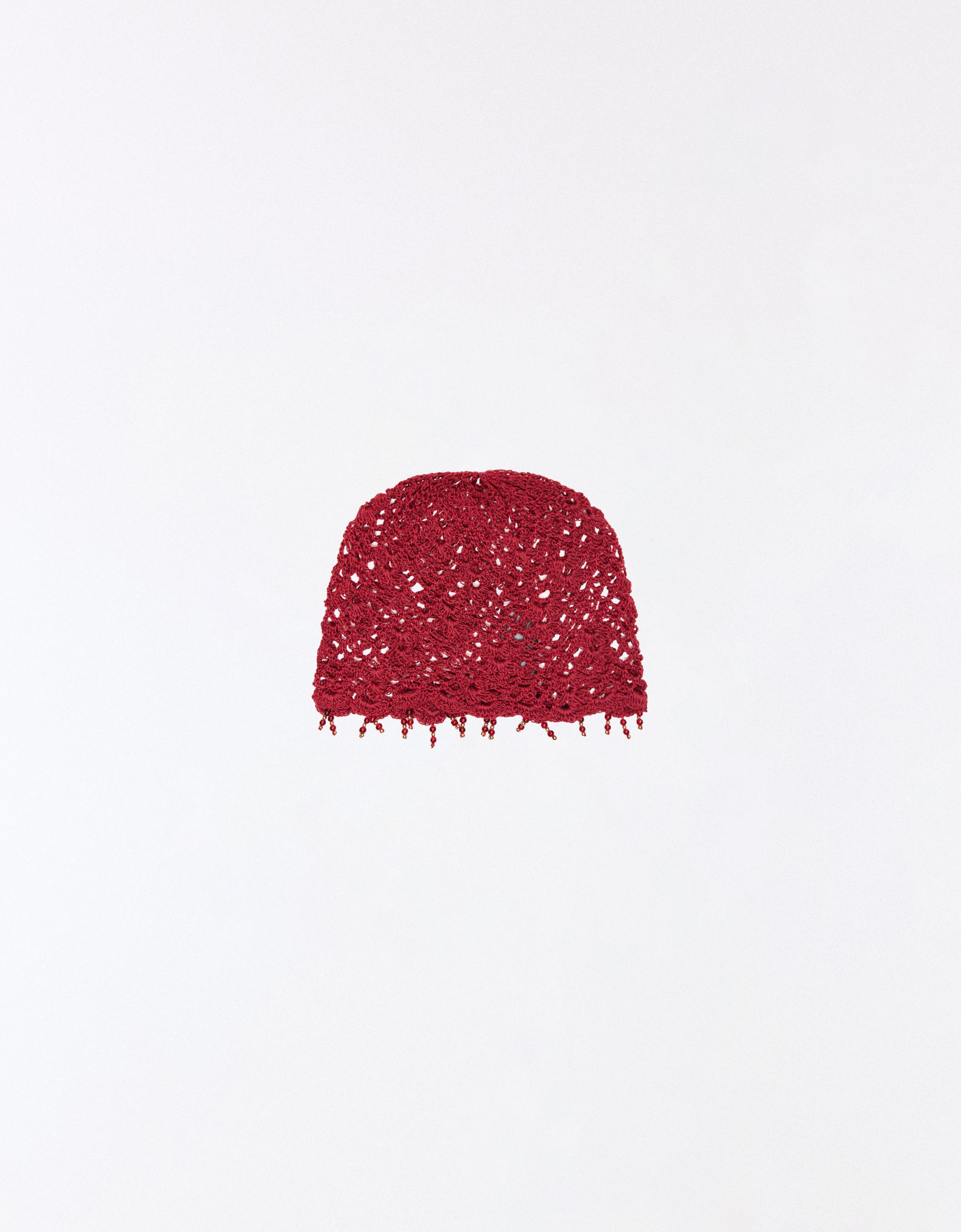 Beaded knit pillbox hat — Maroon