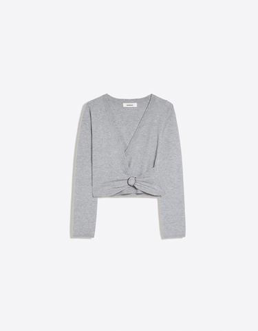 V-neck stripe buckle jumper — Grey 5