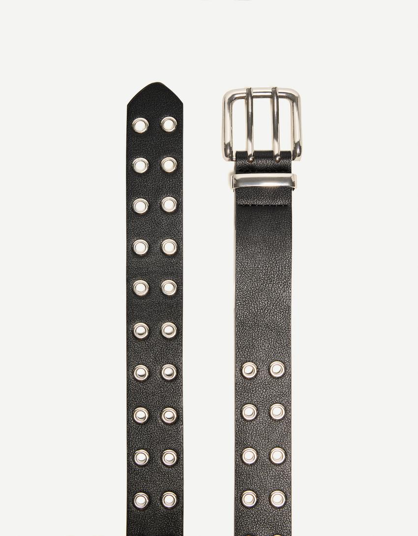Ceinture similicuir œillets-Noir