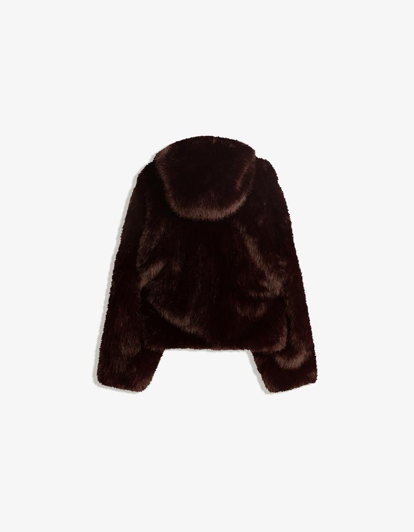 Μπουφάν με κουκούλα και συνθετική γούνα-Γκρενά