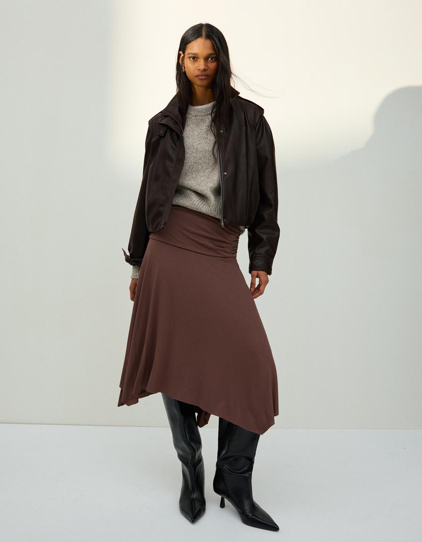 Jakna od umjetne kože s naborima-Smeđa