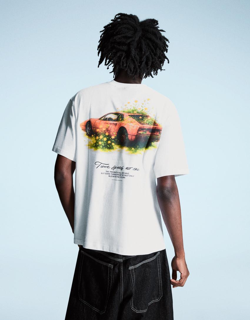 T-shirt manches courtes imprimé-Blanc