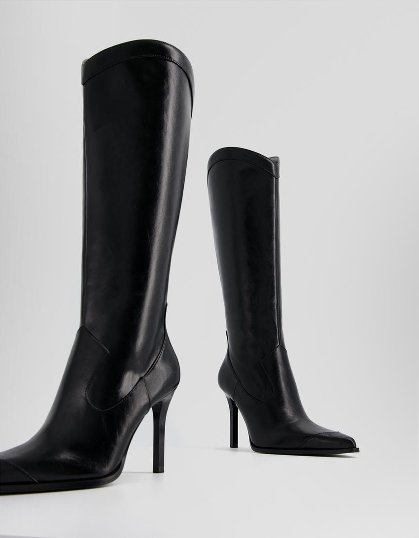 بوت كاوبوي بكعب رفيع وسحّاب-أسود-3