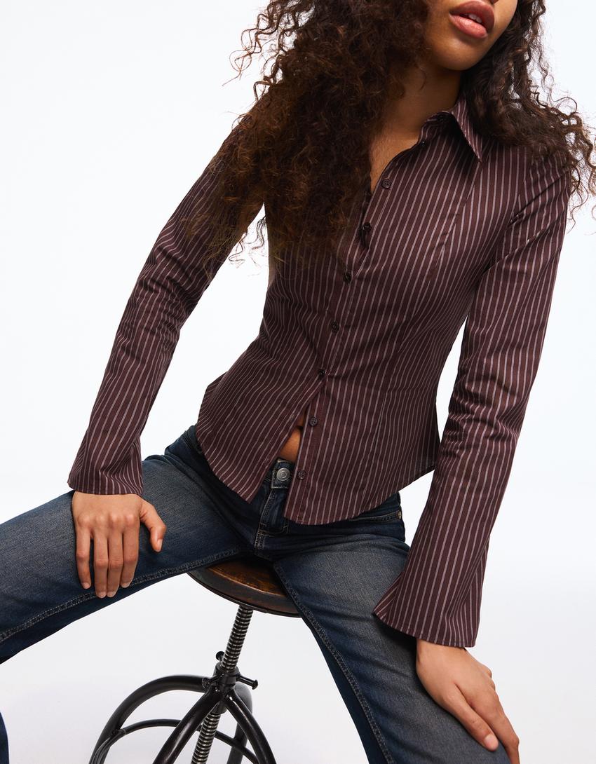 Chemise manches cloche ajustée-Marron