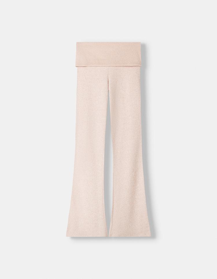 Soft-touch flared trousers with fold-over waist