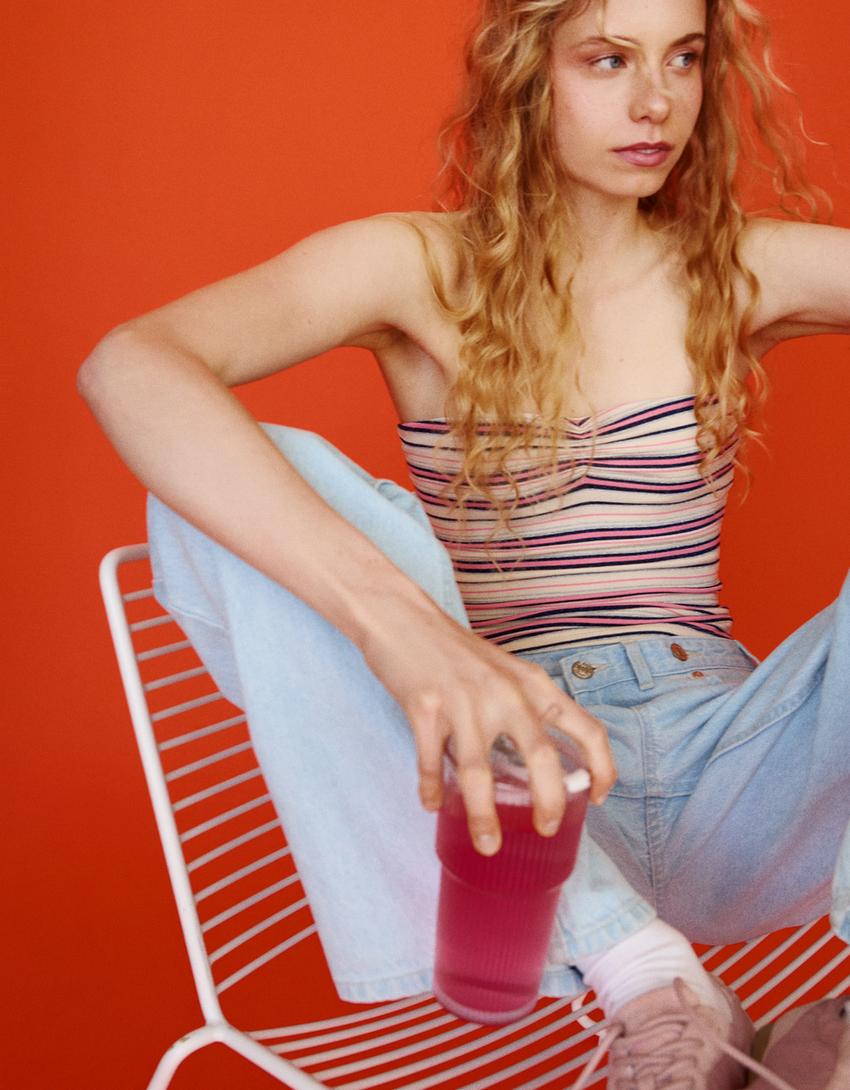 Bandeau-Top mit metallisierten Streifen-Gelb