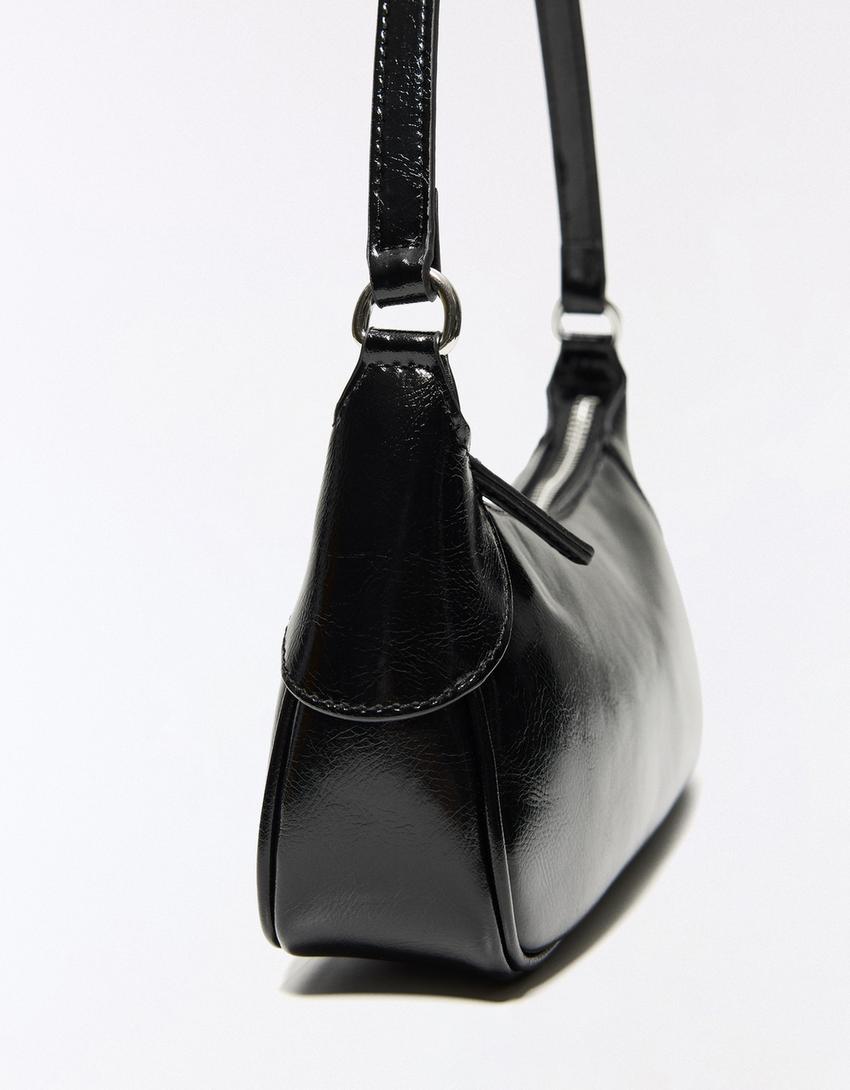 Leather effect shoulder bag-Black