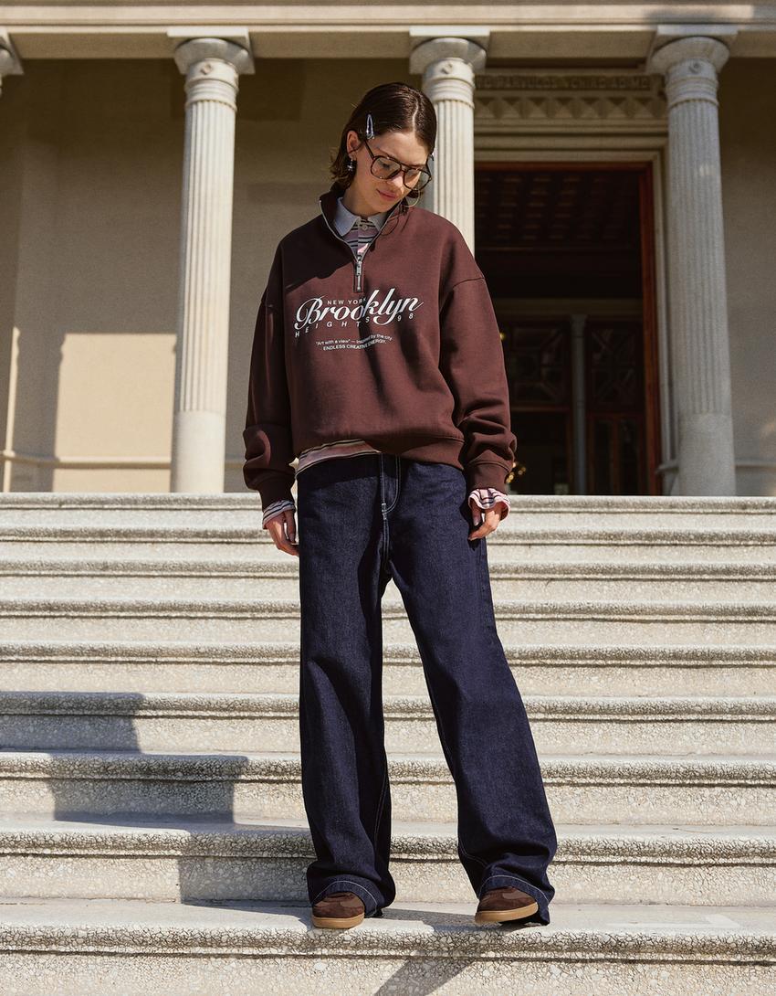 Printed quarter-zip sweatshirt-Brown