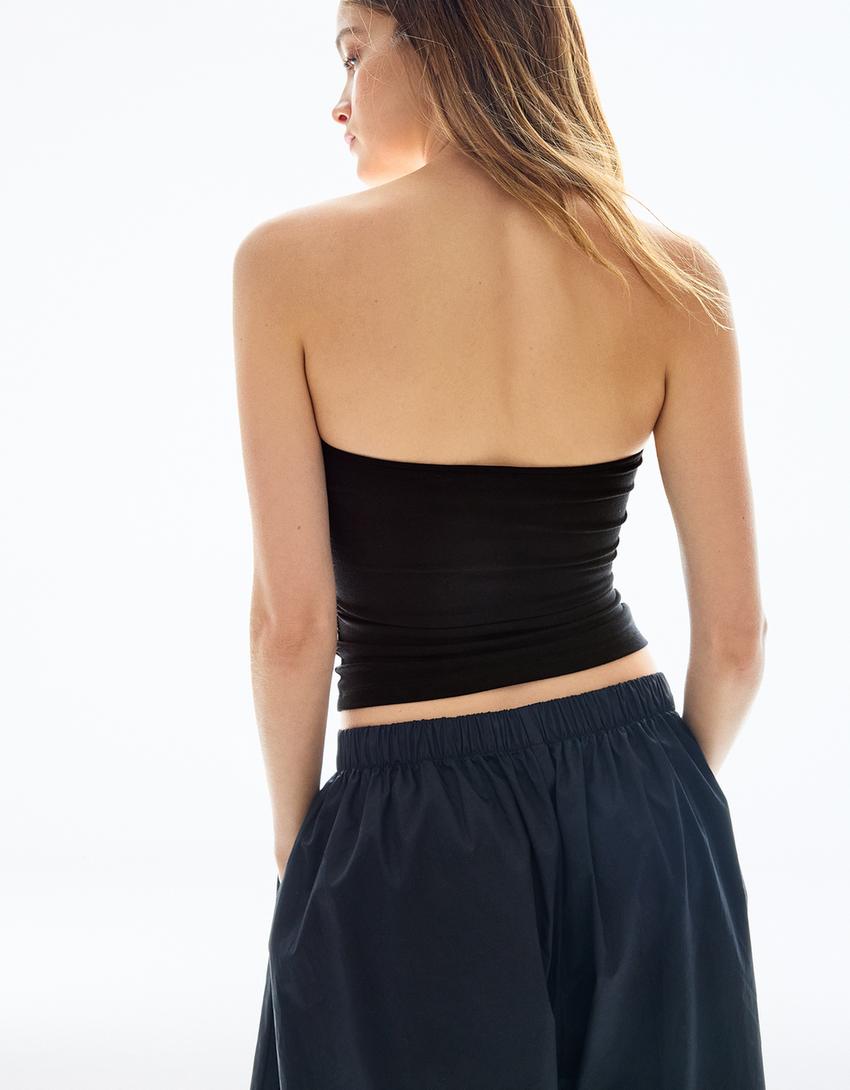 Bandeau top with tie detail-Black