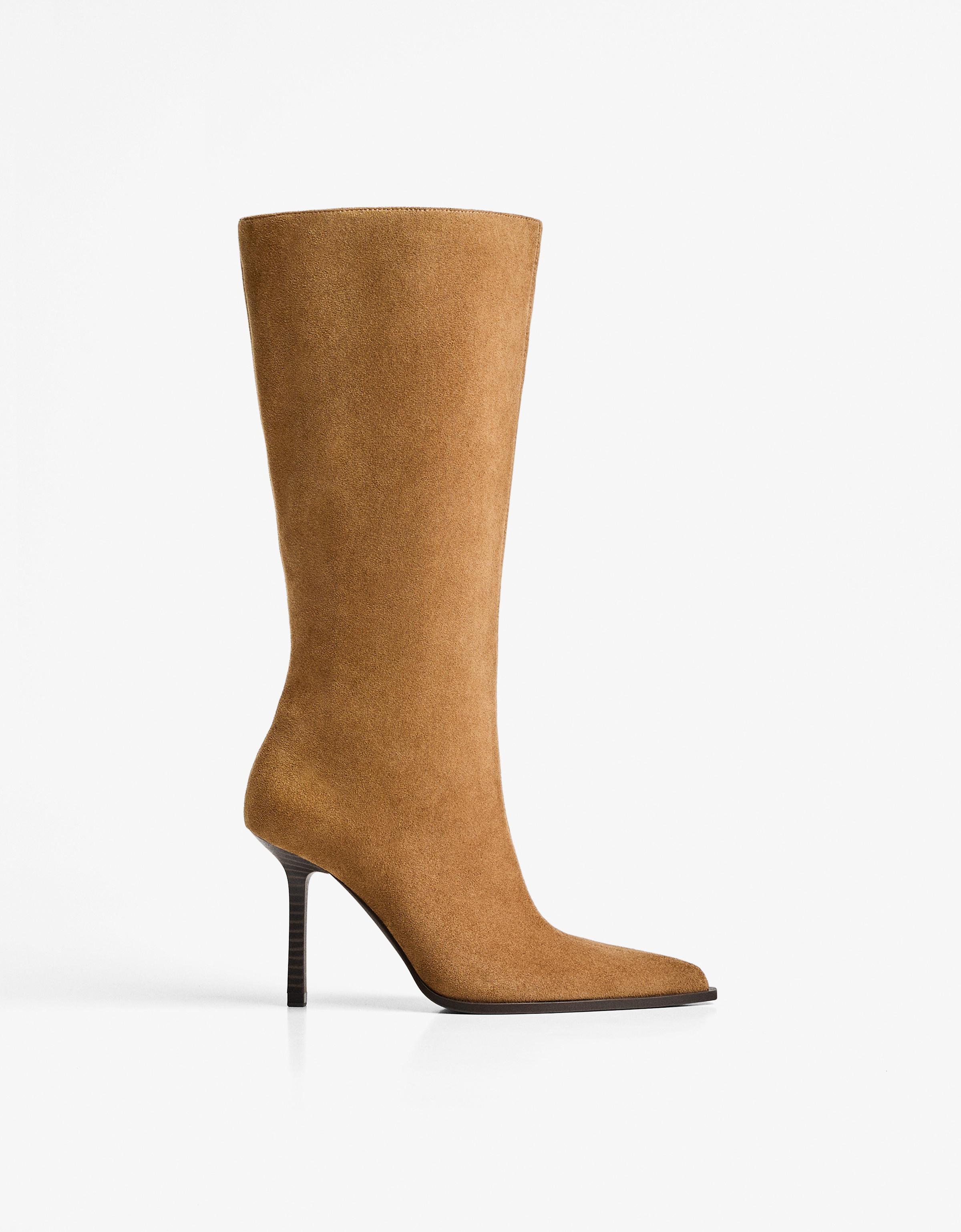 Bershka Stiefel Mit Absatz Und Weitem Schaft Damen 39 Gelbbraun