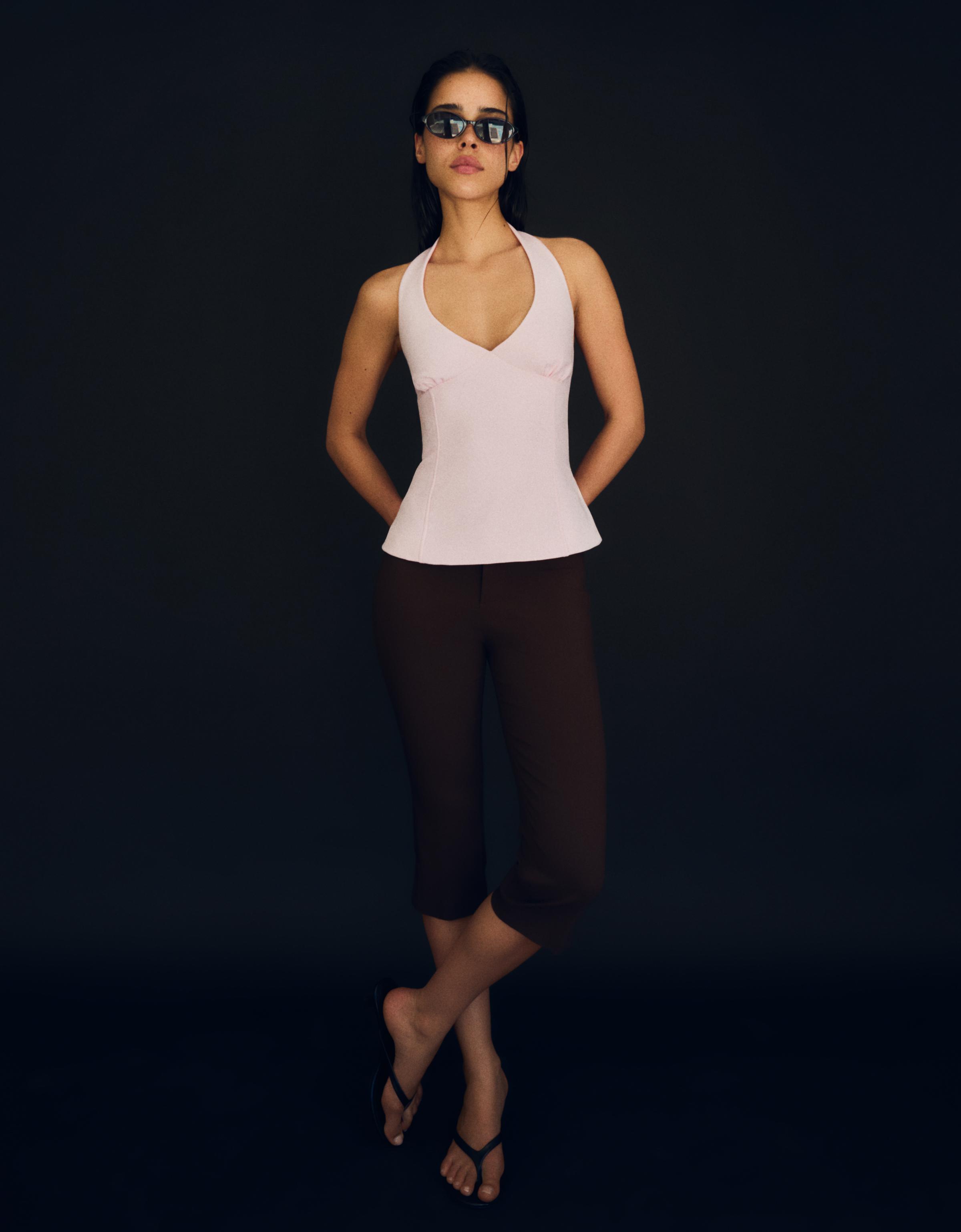 Structured halter top with ties — Pink