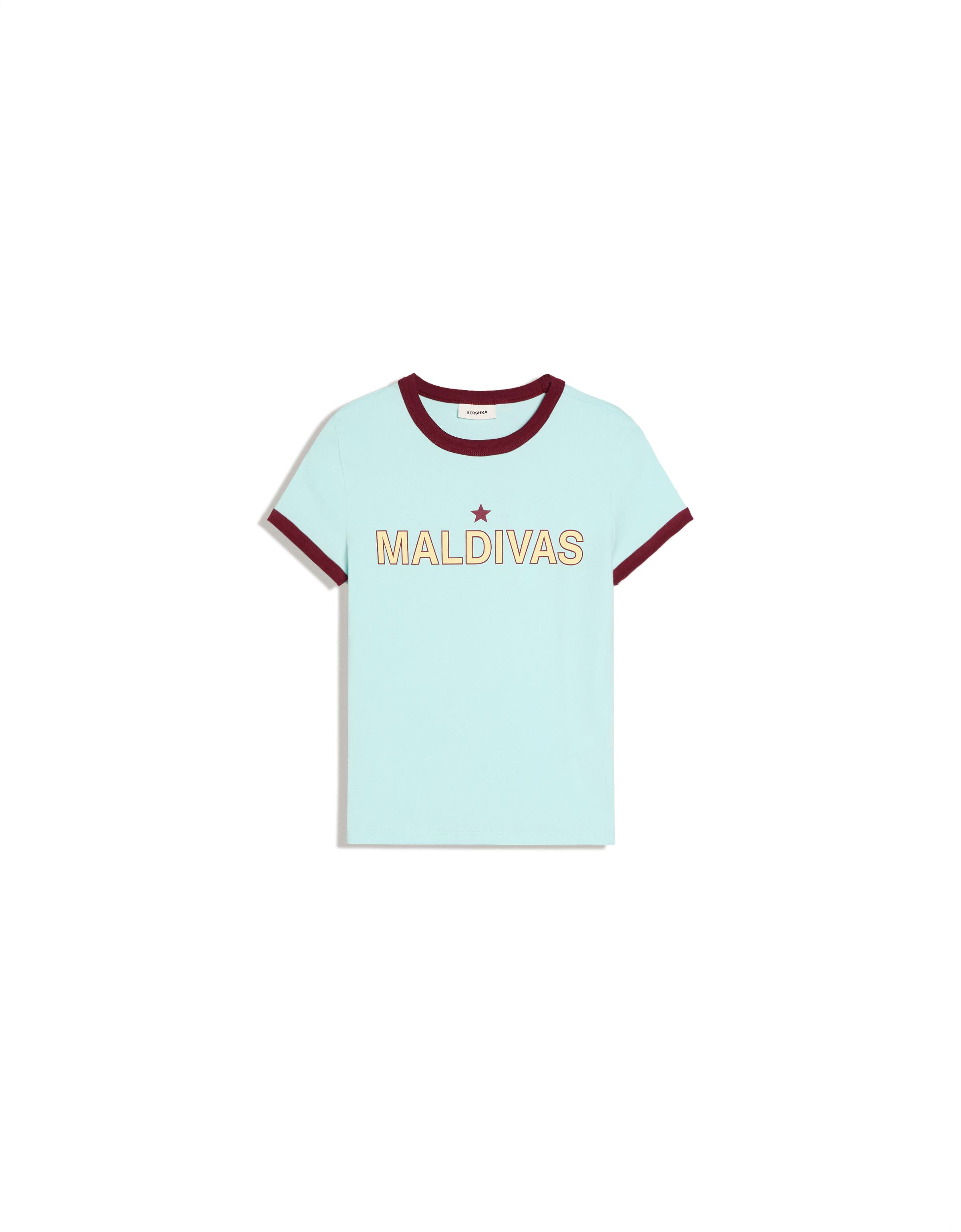 Contrast print fitted T-shirt — Blue