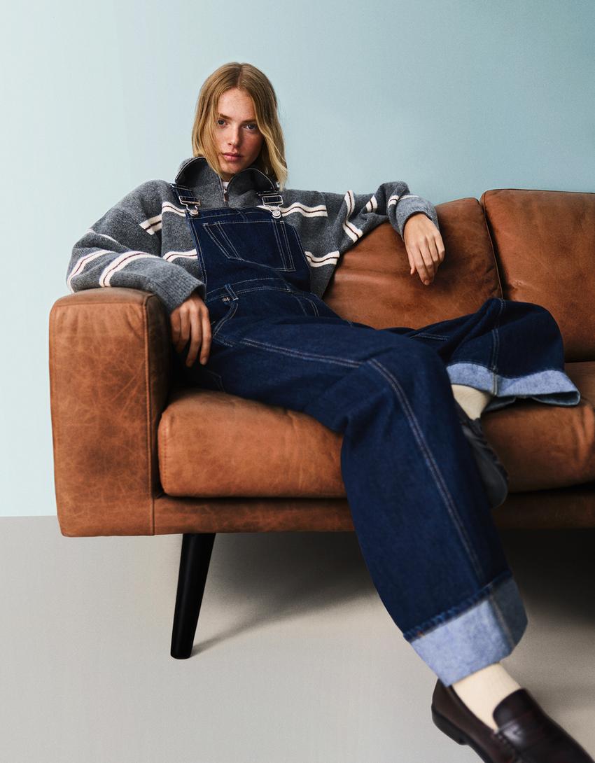 Oversize farmer nadrágruha pántokkal-Tengerészkék