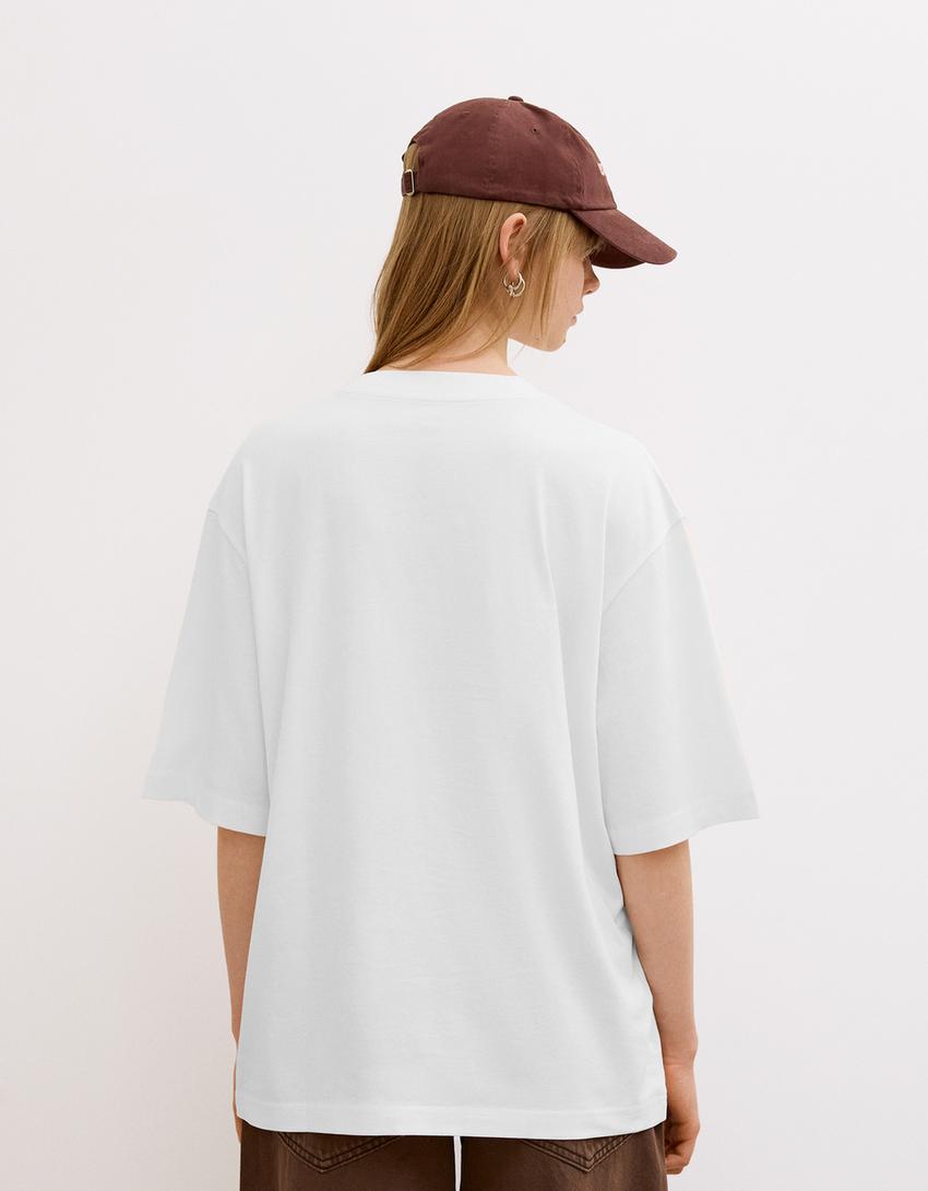 T-Shirt mit Print und kurzen Ärmeln-Weiss-2