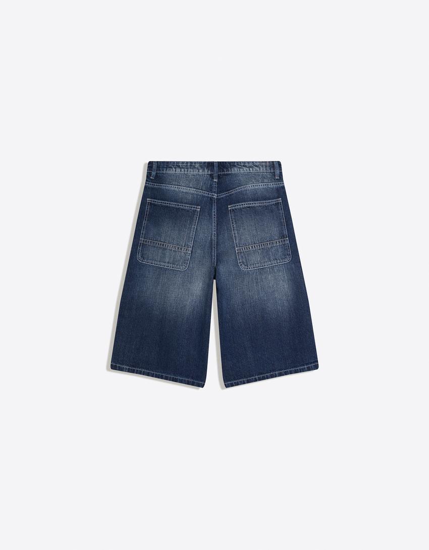 Denim skater bermuda-Blauw