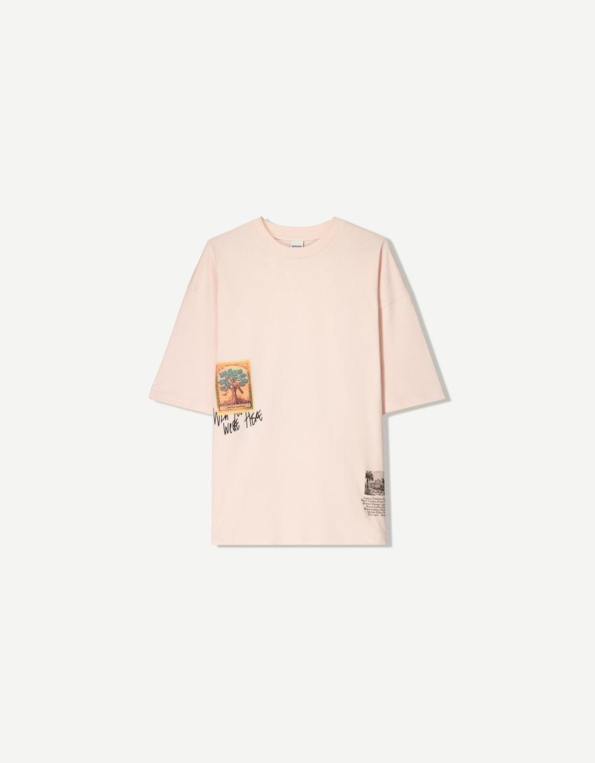 Printed short sleeve oversize T-shirt-Pink