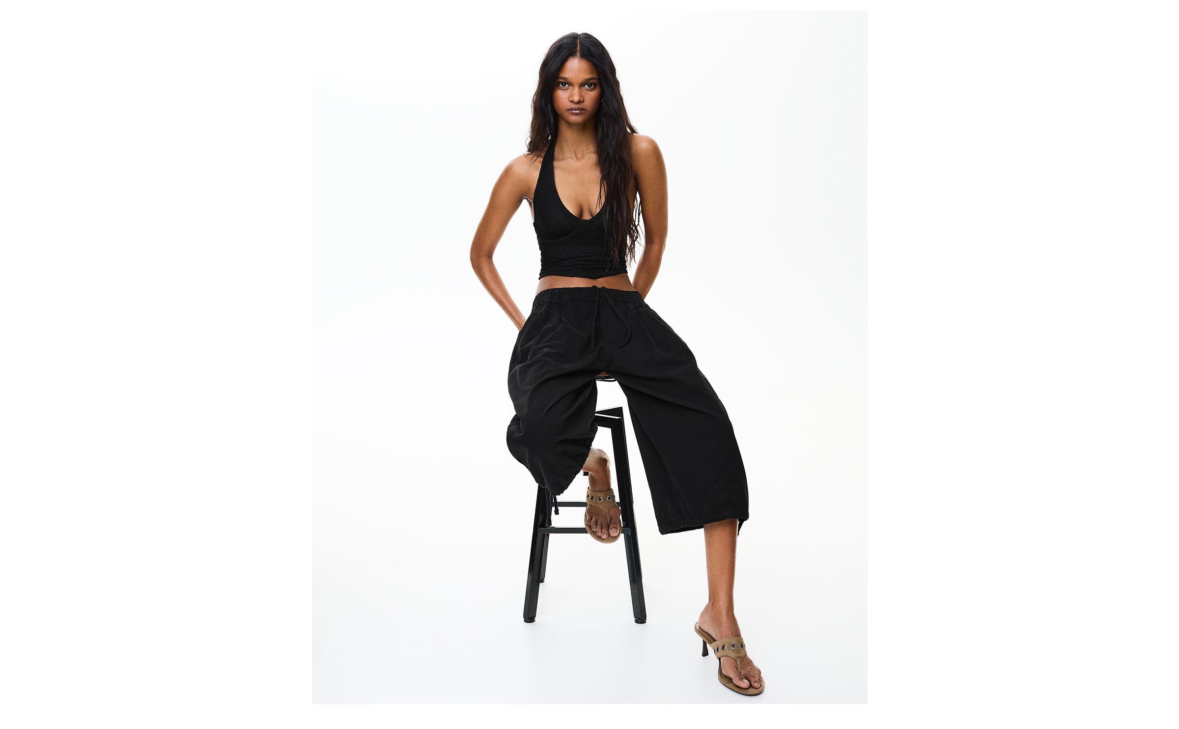 Long twill Bermuda shorts — Black
