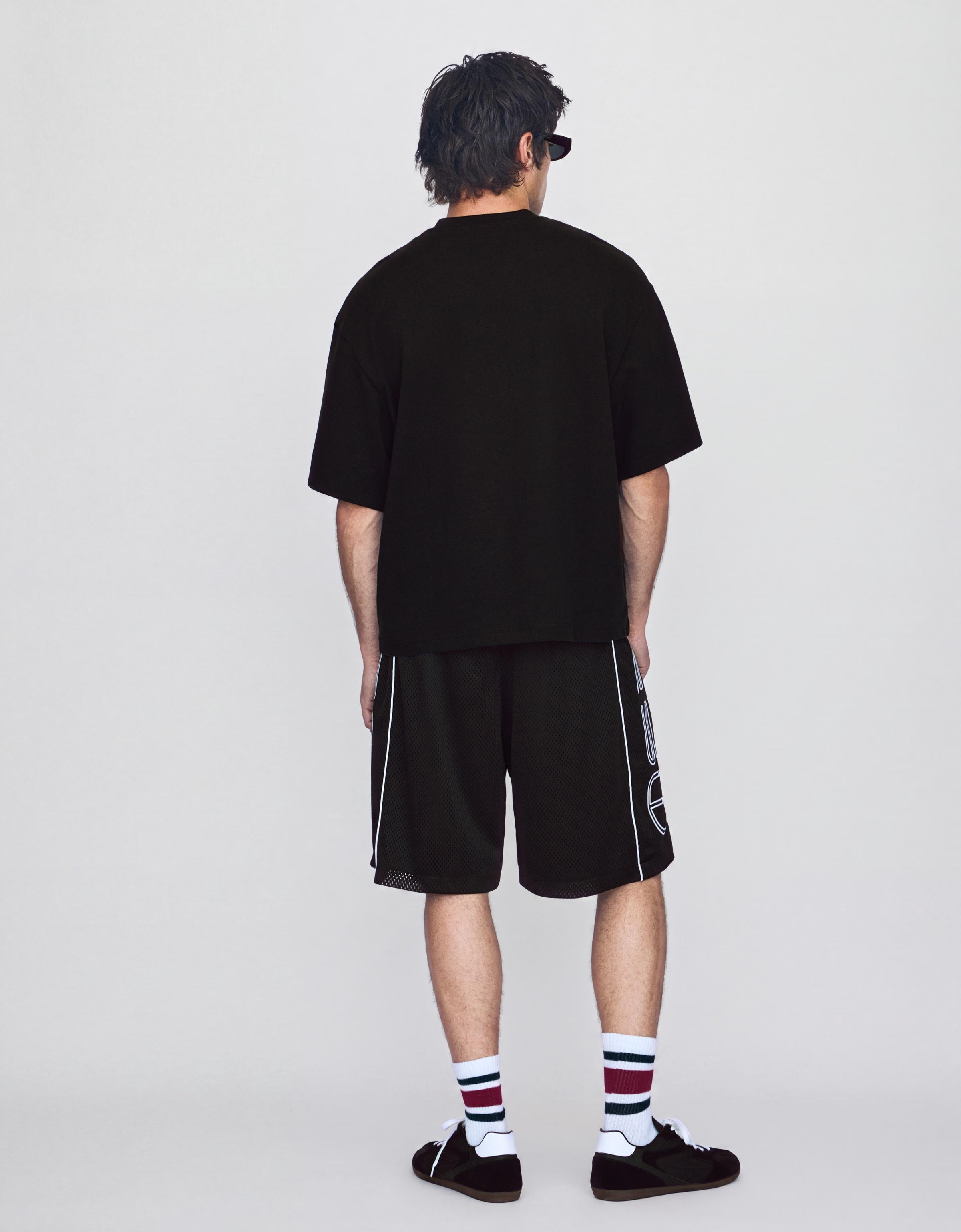 Contrast print mesh Bermuda shorts — Black