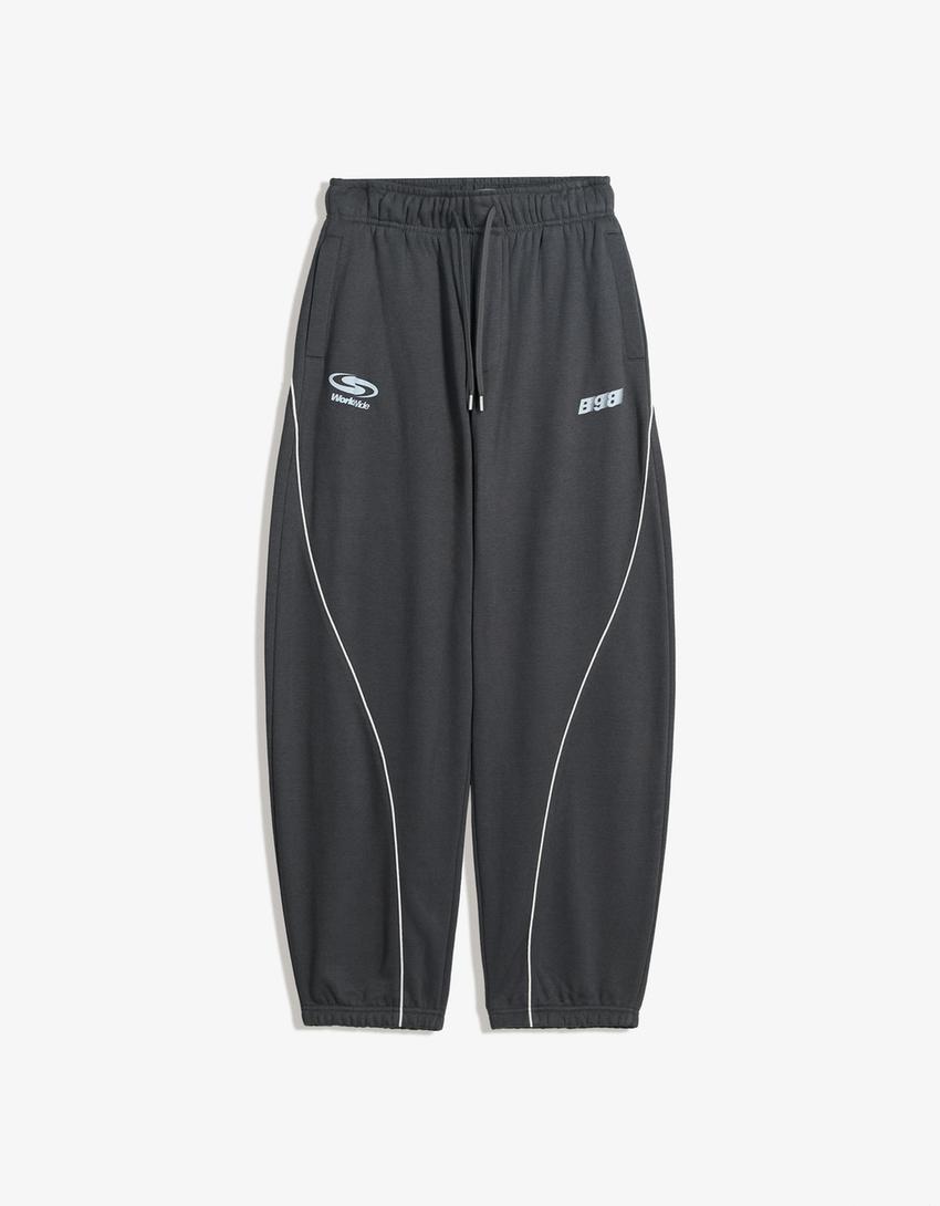 Baskılı balloon fit pantolon-Mavi