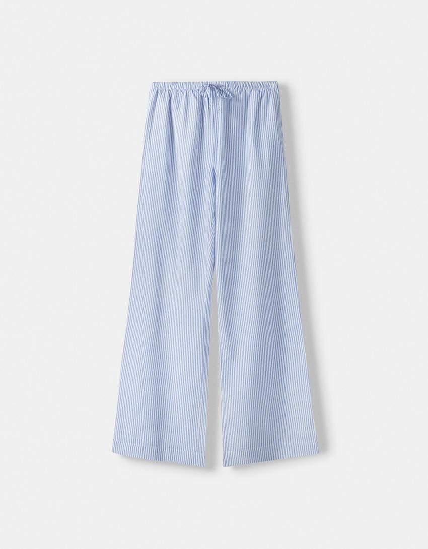 Straight-leg striped trousers with elasticated waist-Light blue-4