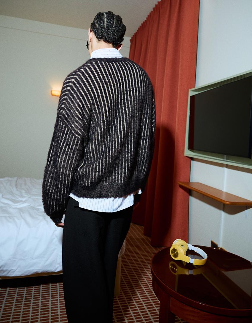 Jersey efecto pelo print-Negro