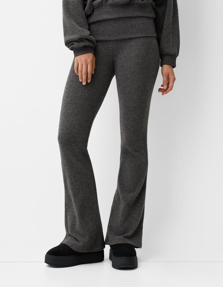 Soft-touch flared trousers with fold-over waist