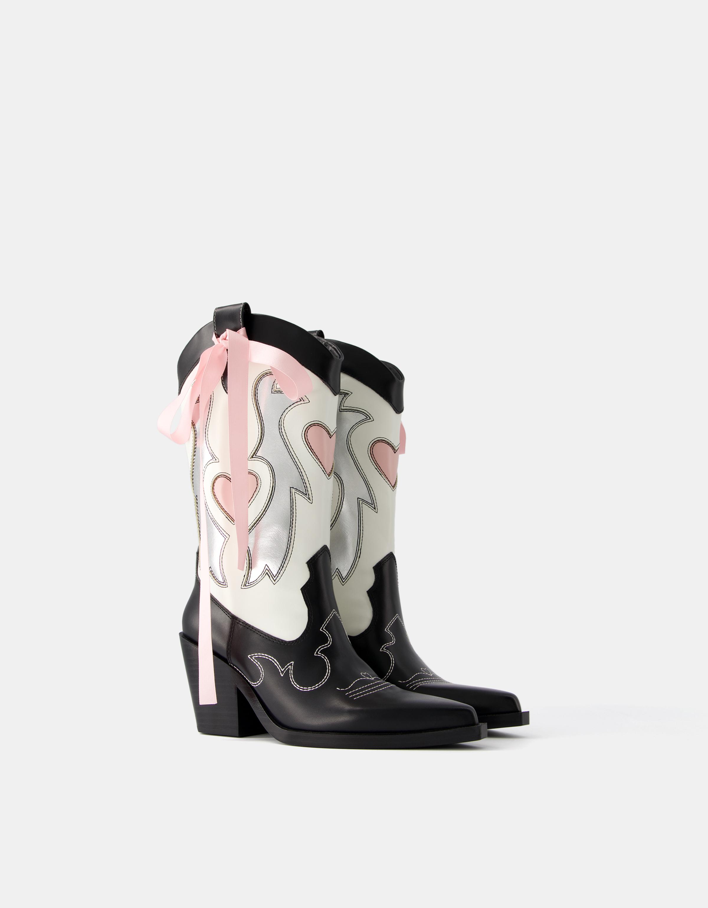 Heeled cowboy boots with bow detail Shoes Women Bershka