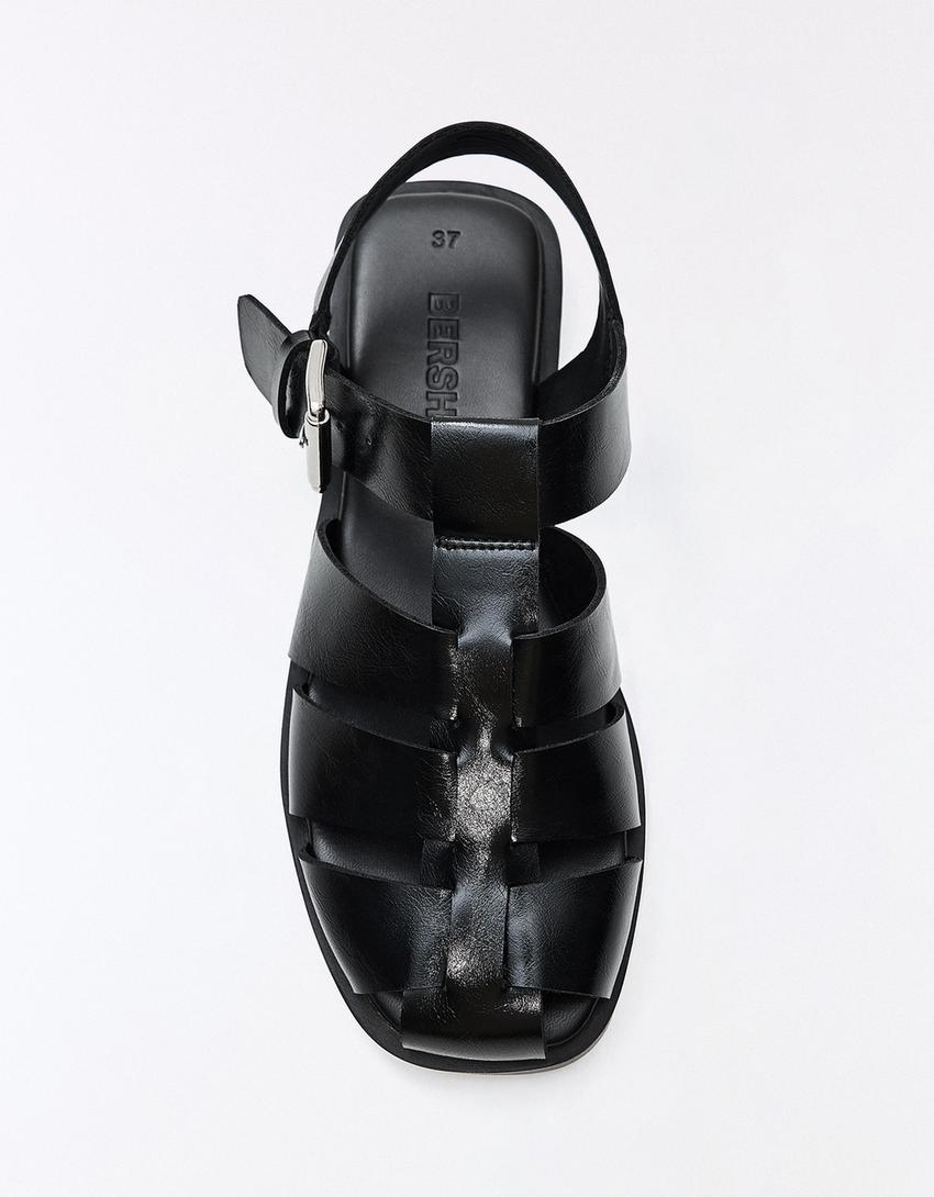 Flat cage sandals-BLACK