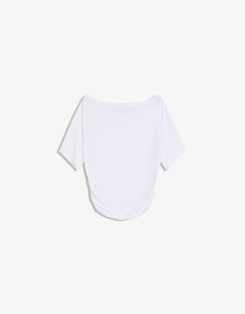 Camiseta de manga curta assimétrica-Branco