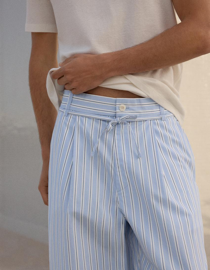 Pantalon super baggy fit à rayures-Bleu